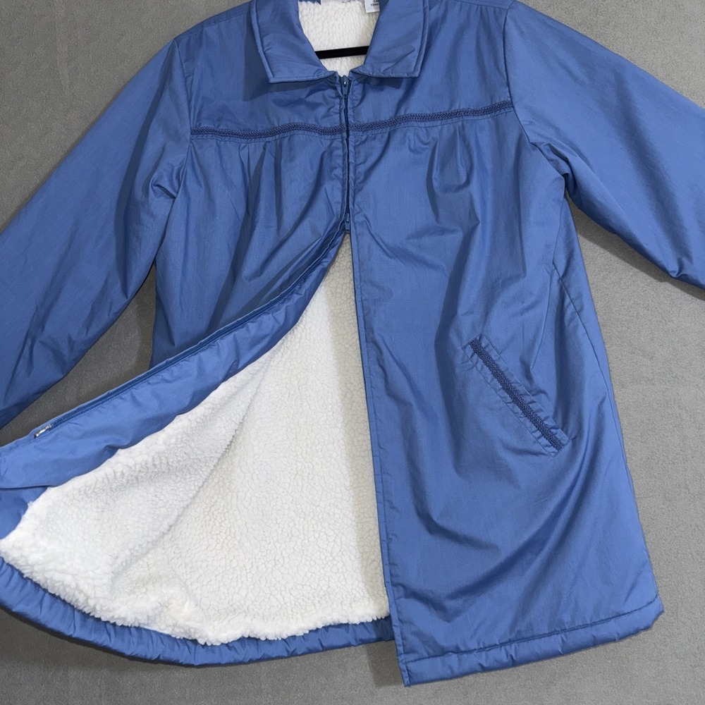 Vintage Women's Sz L Coat Jacket Blue Sherpa‎ Lined Cottagecore Chore Barn Retro
